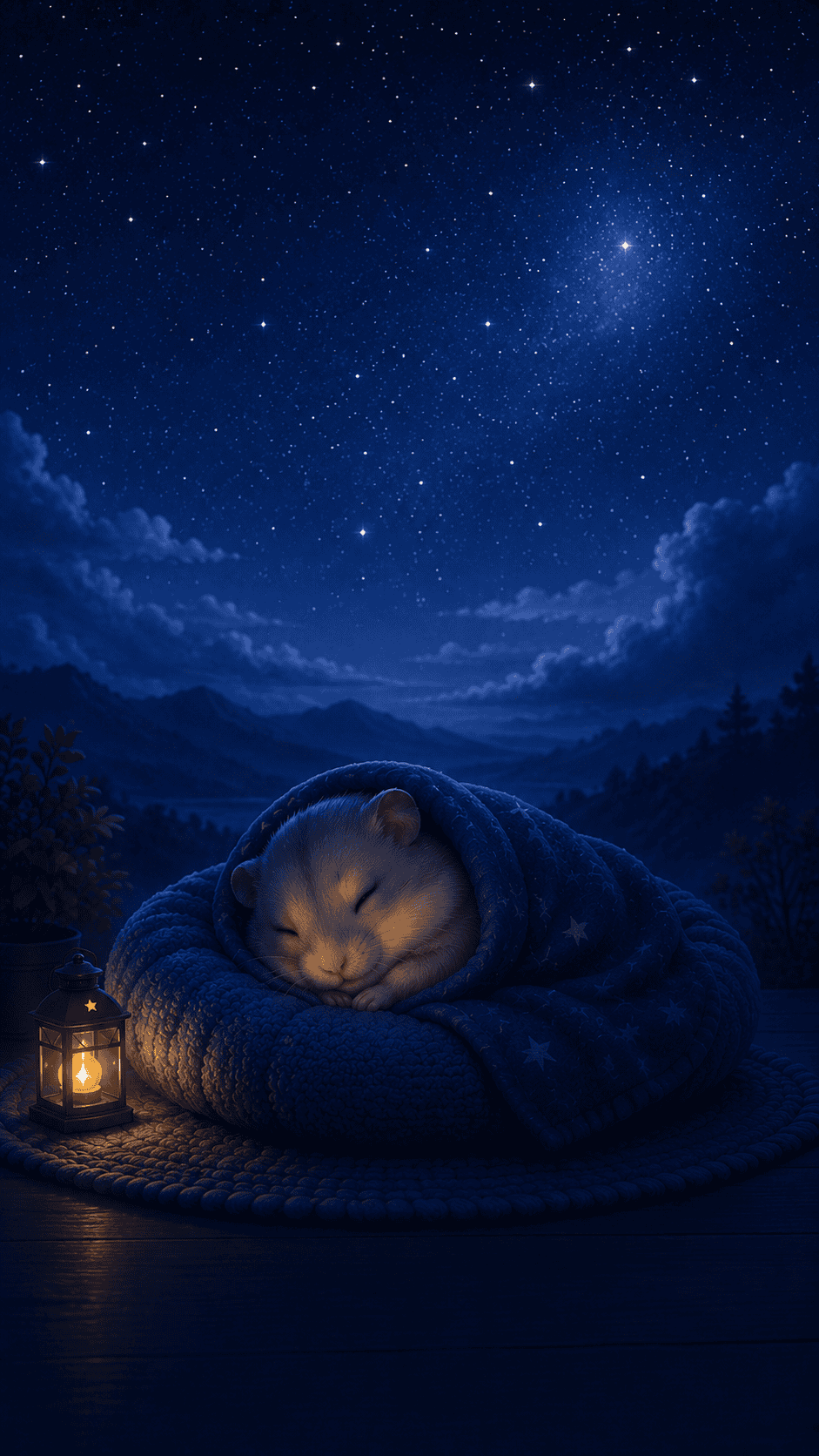 星空の下で眠るハムスター